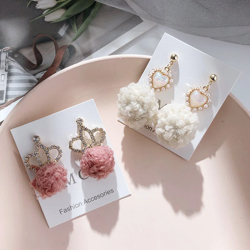 Новые пушистые серьги для женщин роскошные с кристаллами и жемчугом корейские