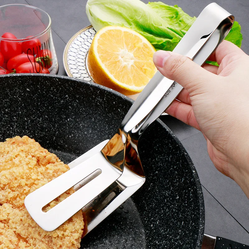 

Stainless steel 304 three-line food tongs plus kitchen tongs household food tongs barbecue tongs bread tongs ZD