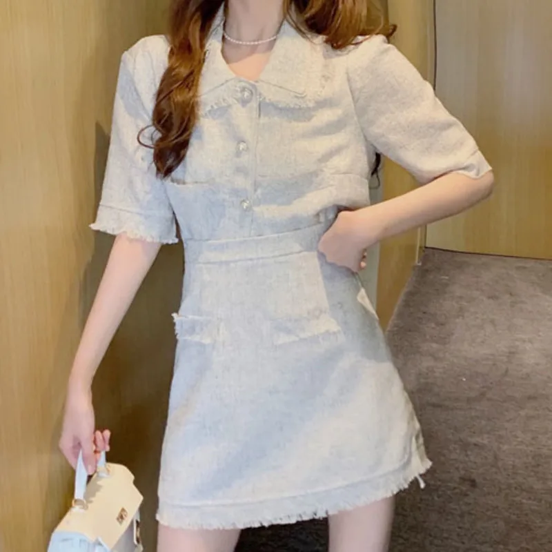 

2021 Summer Fashion Two Piece Sets Womens Outfits Crop Top Small Fragrance Short Sleeve Cardigan+High Waist Bodycon Mini Skirts