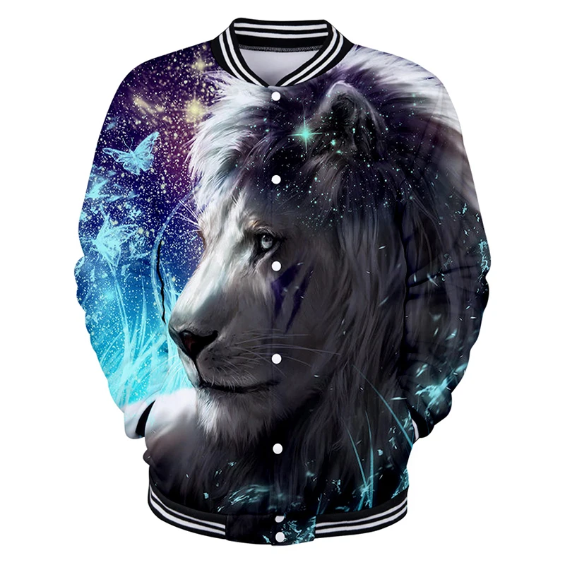 Бейсбольная куртка с 3d рисунком льва модный костюм мультяшного короля Мужская и