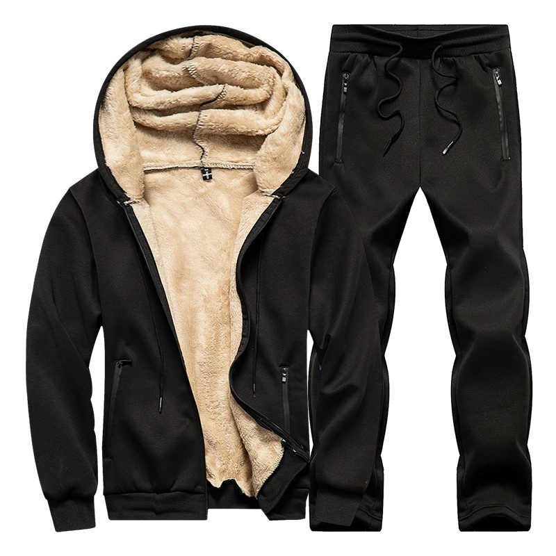 Мужской спортивный костюм из двух предметов черный и серый теплый толстовка с