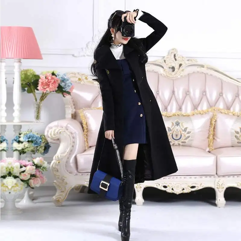 Двубортное шерстяное пальто Женское зимнее утепленное длинное кашемировое в