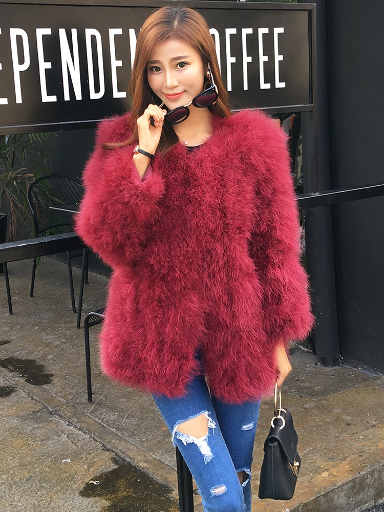 75cm length 2020 New Arrival Women Real Ostrich Fur Long Coat Casual Lady Natural Fur Jacket Turkey Feather C1026