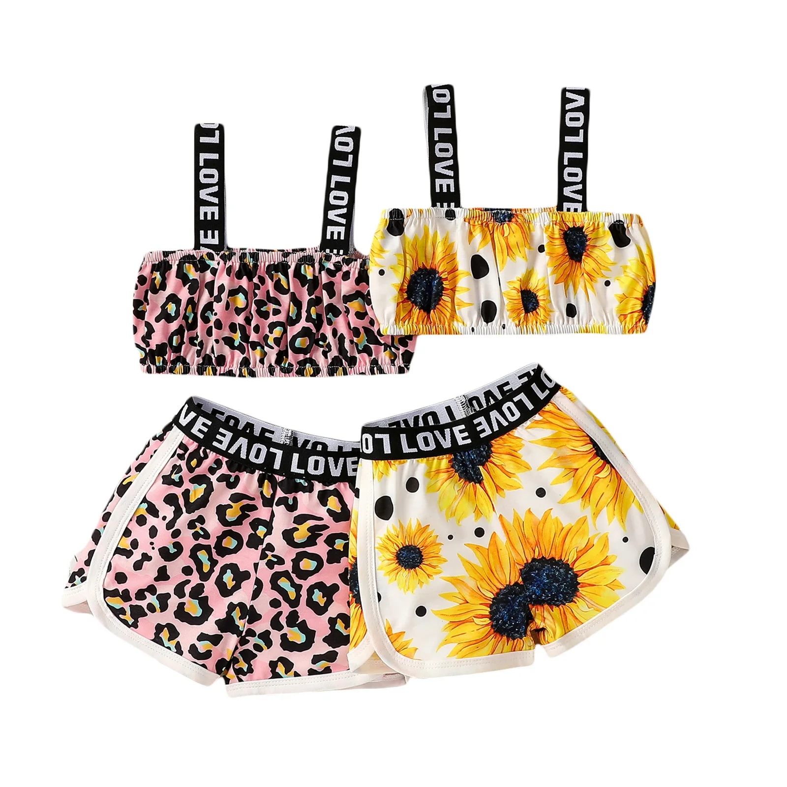 

Комплекты летней одежды для маленьких девочек, топ без рукавов с леопардовым принтом/подсолнухами, шорты, 2 шт.