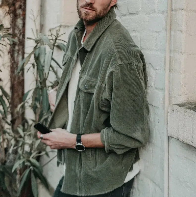 Мужское теплое пальто размера плюс приталенная Повседневная Вельветовая куртка