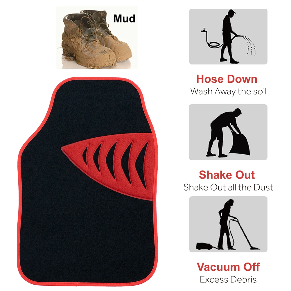 4Pcs Universal Car Floor Mat Carpet Liner Rug Red Trim Edging Shark Gill Pattern Heel Pad Dustproof Waterproof Odorless Racing | Автомобили
