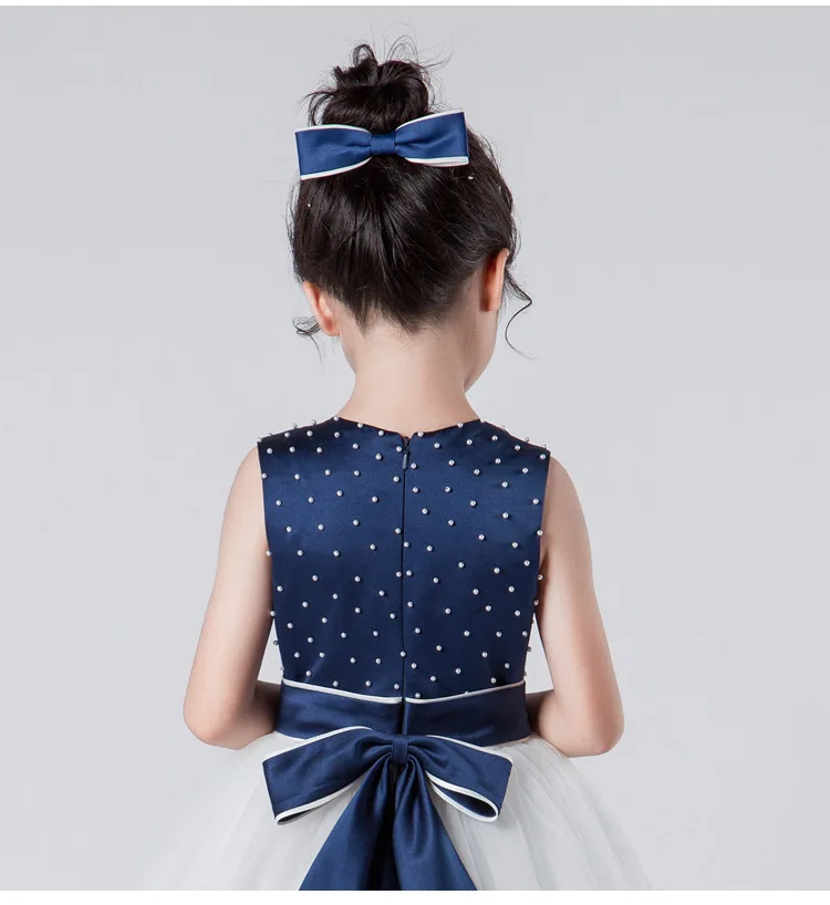New Kids Girl Fashion Party Dress Navy Blue Beaded Sleeveless Ball Gown First Communion for Girls Prom 5-13Yrs | Детская одежда и