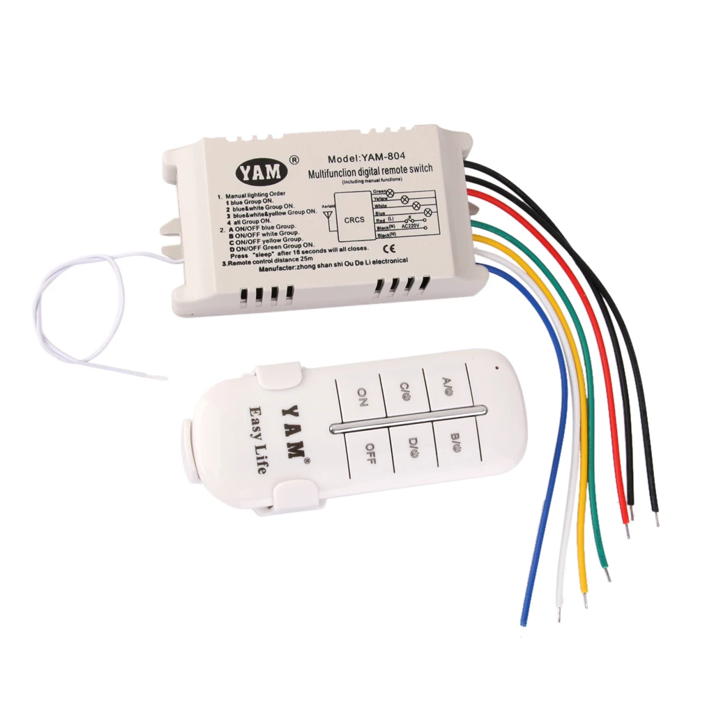 

4-Way ON/OFF 220V-240V Light Digital Wireless Wall Switch +Remote Control