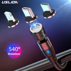 Магнитный кабель USLION, Micro USB, Type-C, для iPhone 11, 12 Pro Max, 8 Plus, XR, Samsung, Xiaomi, с поворотом на 540 градусов, 3 А