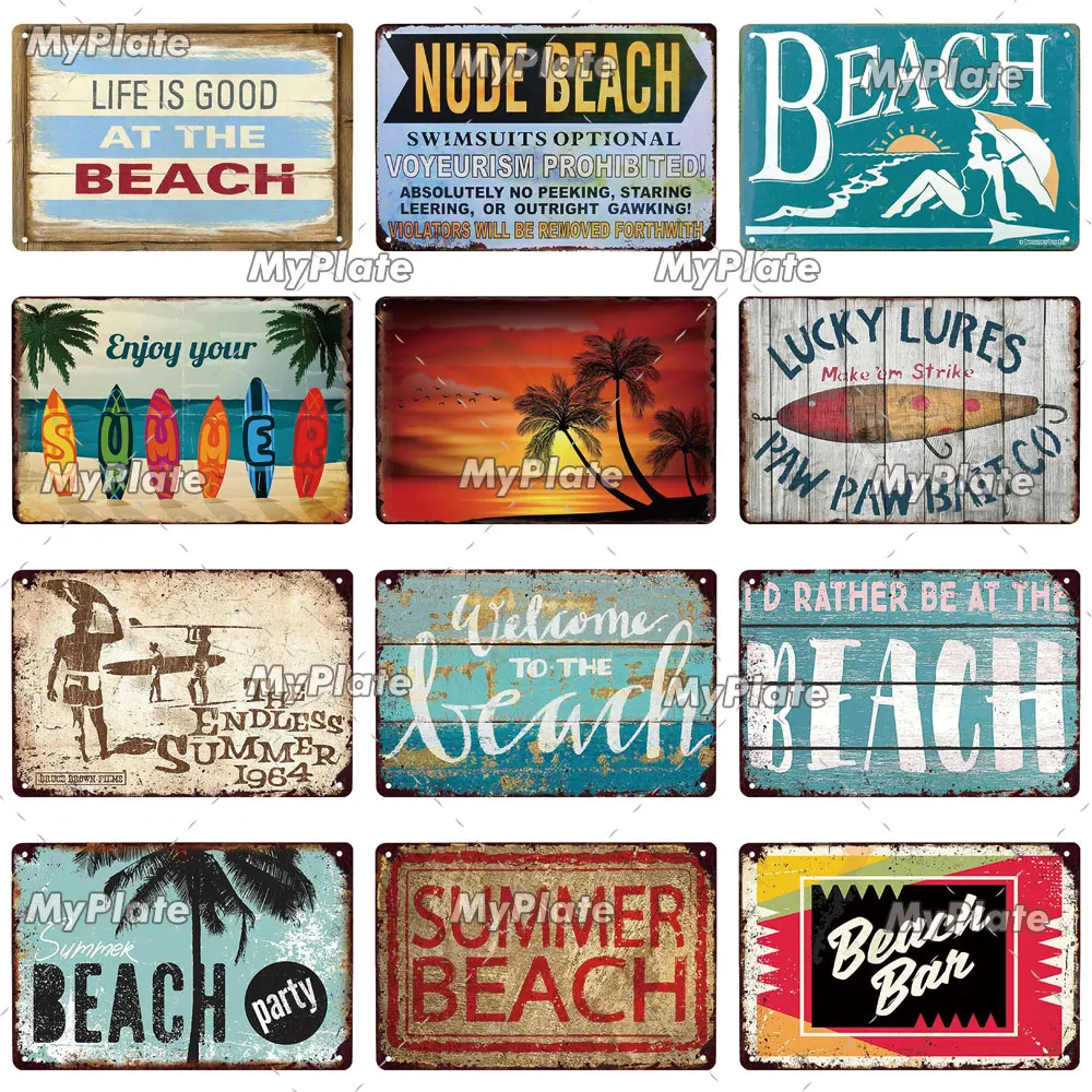 [MyPlate] приветственная пляжная металлическая вывеска жестяная Декор для дома