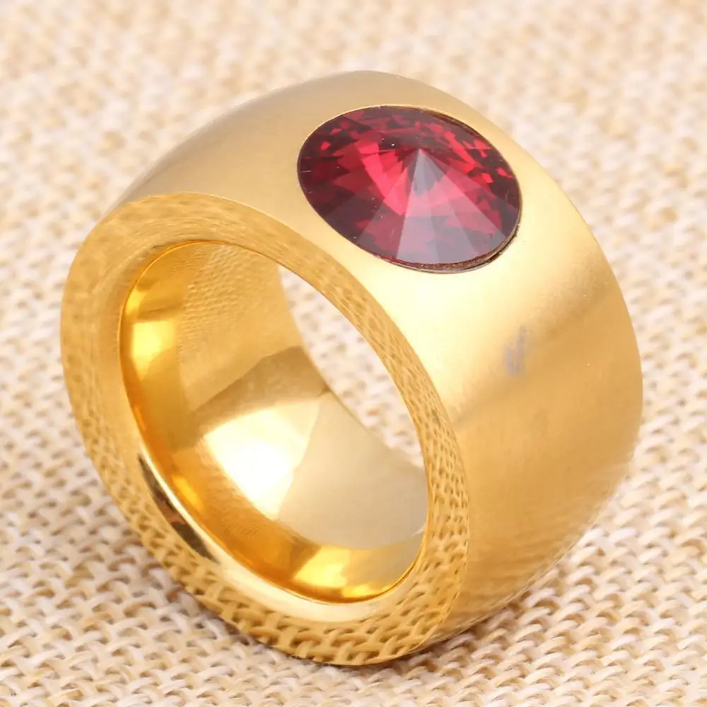 Кольца из нержавеющей стали золотистого цвета с кристаллами для мужчин и женщин 3