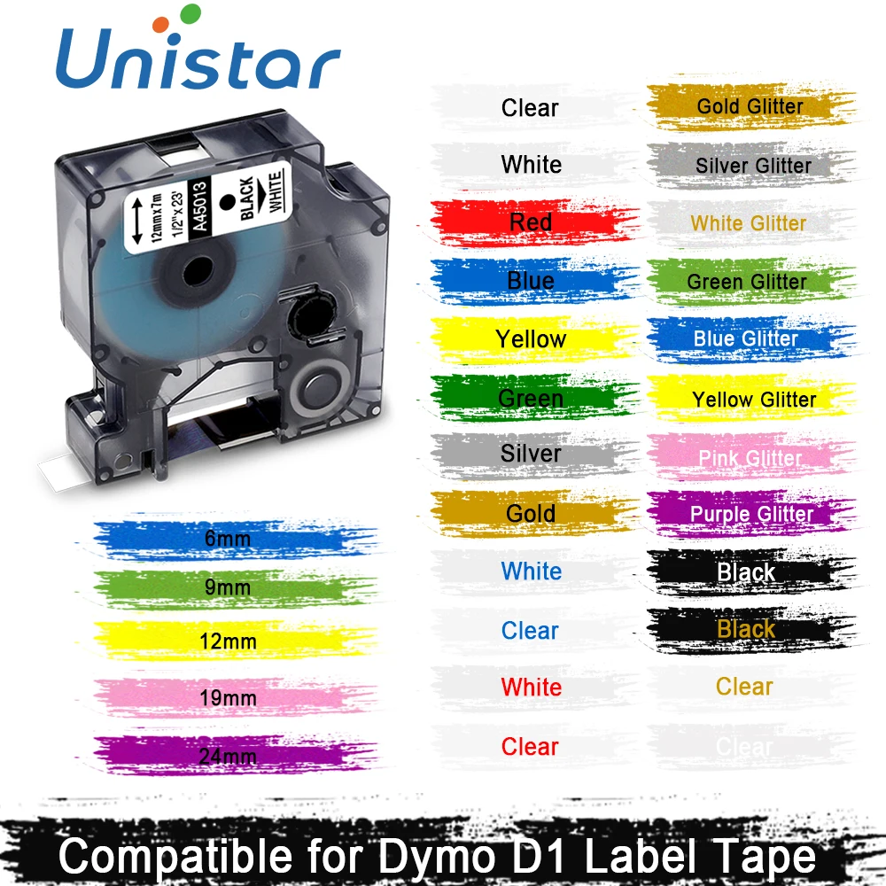 

Compatible for Dymo 45013 12mm tapes 45010 40910 40913 43613 43610 ribbon cassette for dymo label manager refil LM280 LabelMaker