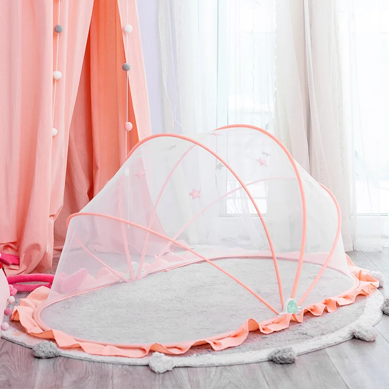 1PC Foldable Baby Mosquito Net for Most Crib Newborn Travel Sleep Bed Breathable Netting Canopy with Lace Trim for 0-3Y Children