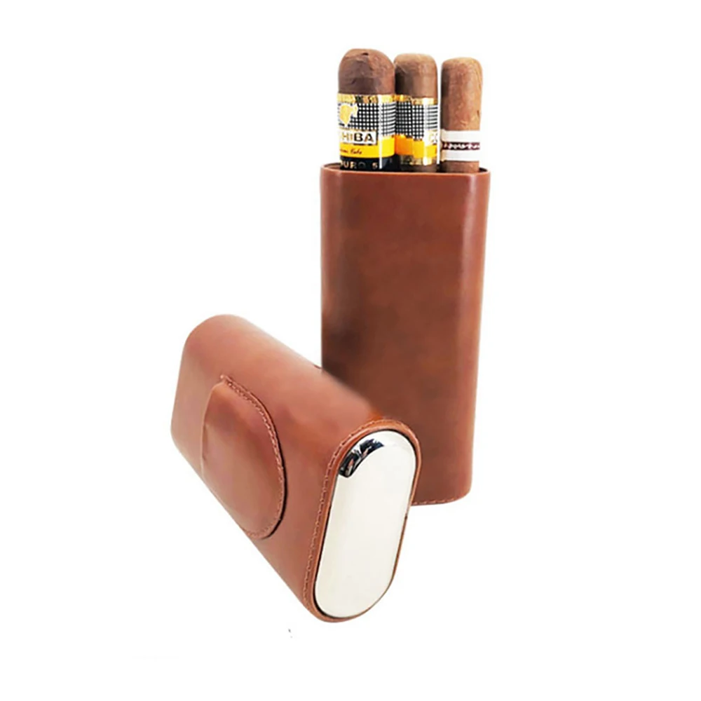 Кожаный чехол для сигар кедровый Дорожный Чехол хьюмидор с 3 трубками резаком и