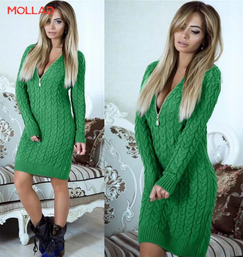 

MOLLAD New Fashion Zipper Knitted Dresses in Autumn