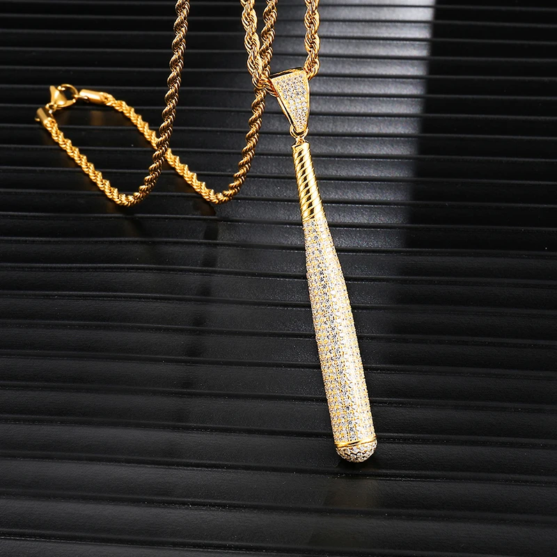 Iced Out Bling полностью Стразы медный канат цепочка бейсбольная летучая мышь кулон и