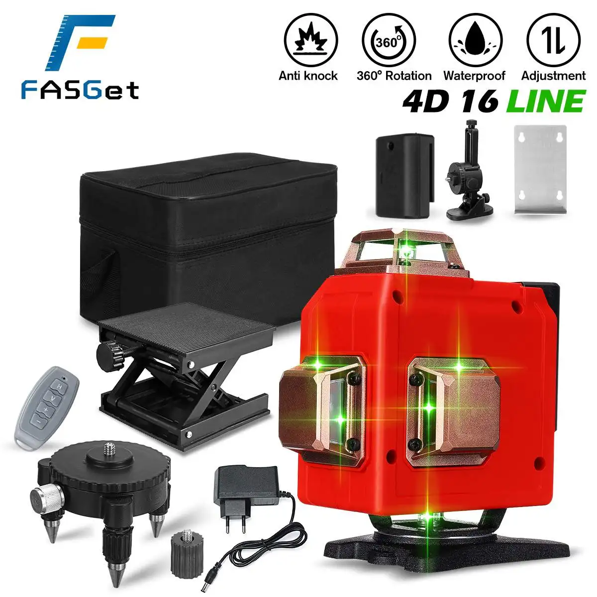 16 Lines 4D Green Laser Level Self-Leveling 360 Degrees Horizontal And Vertical Cross Lines Green Laser Line With Tripod Battery