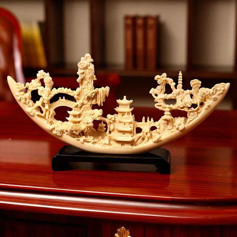 

Ручная резьба имитация слоновой кости Artware полимерные фигурки Fengshui ремесло украшения китайский сад архитектурный узор бизнес подарок