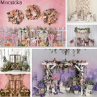 Фон MOCSICKA для фотосъемки на первый день рождения, розовый цветок, стена, реквизит для фотосъемки новорожденных
