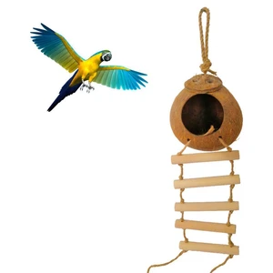 Cage Decor Hammock Sleeping Hanging Coconut Shell Parrot Bird Pet Nest Ladder Summer Tree Hole Shape With Staircase Bird Bed
