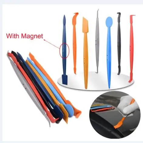 7pcs Carbon Fiber Car Stickers Film Install Stick Magnetic Squeegee Set Tools Vinyl Wrap Scraper Accessories A30 | Автомобили и