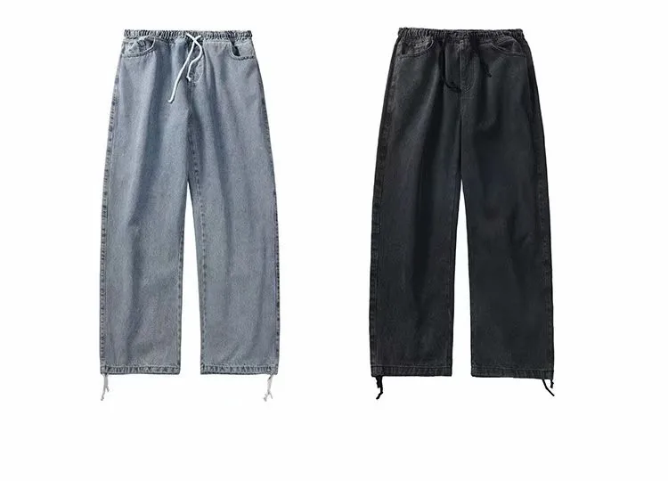 

2021 Men's New Loose Black/Blue Straight Leg Pants Pure Color Casual Pants Loose Jeans Motorcycle Denim Pants Dropshipping