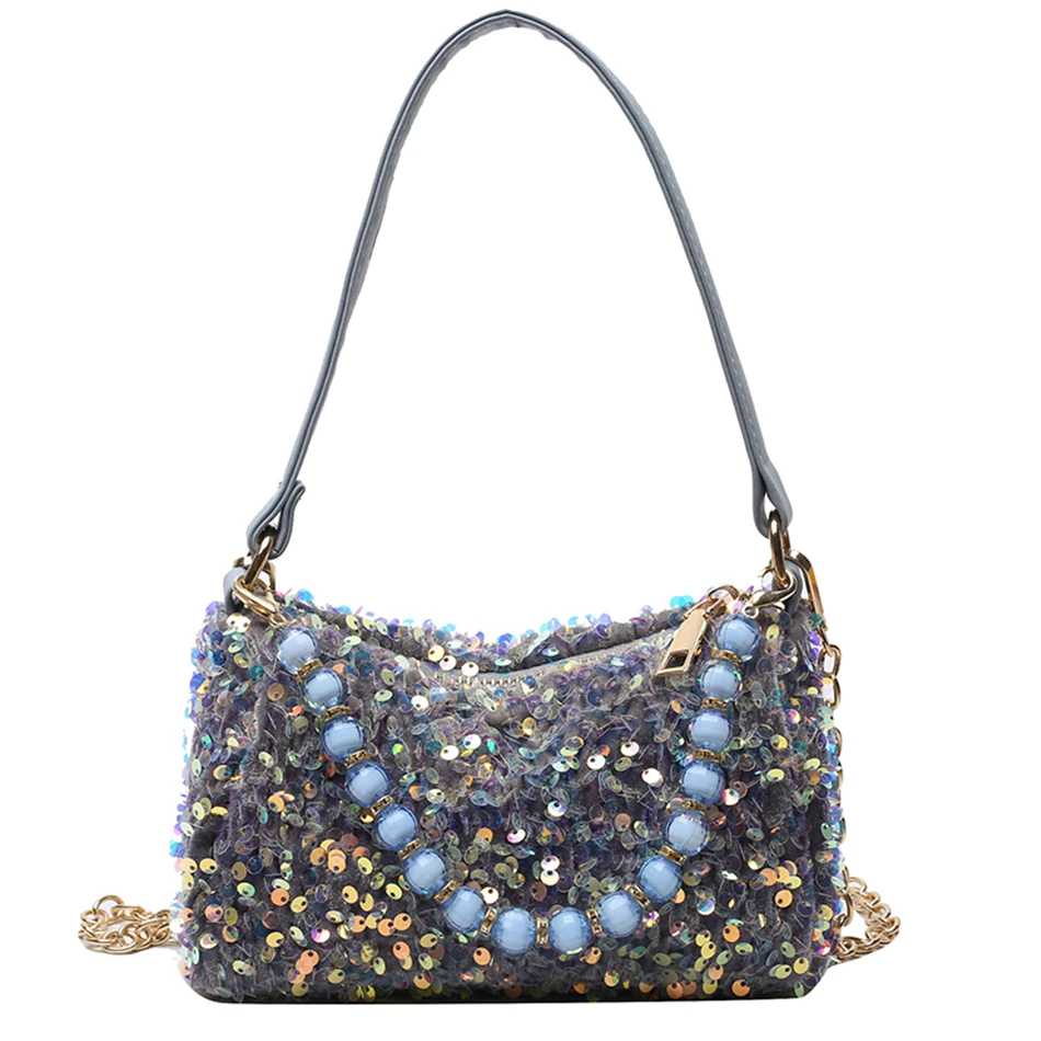 

Pearl Sequins Mini Crossbody Underarm Shoulder Bags for Women 2021 Summer Luxury Brand Trending Ladies Chain Handbags and Purses