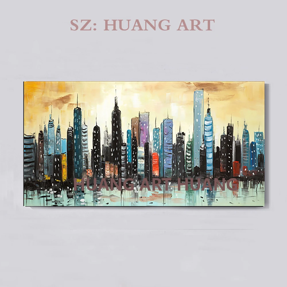 Ручная роспись современный абстрактный толстый импасто холст здание Масляные