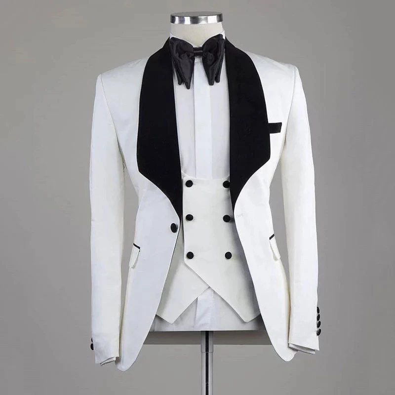 

White Navy Blue Men's Classic Suits for Wedding Handsome Groom Tuxedo Slim Fit Terno Masculino Wide Shawl Designs