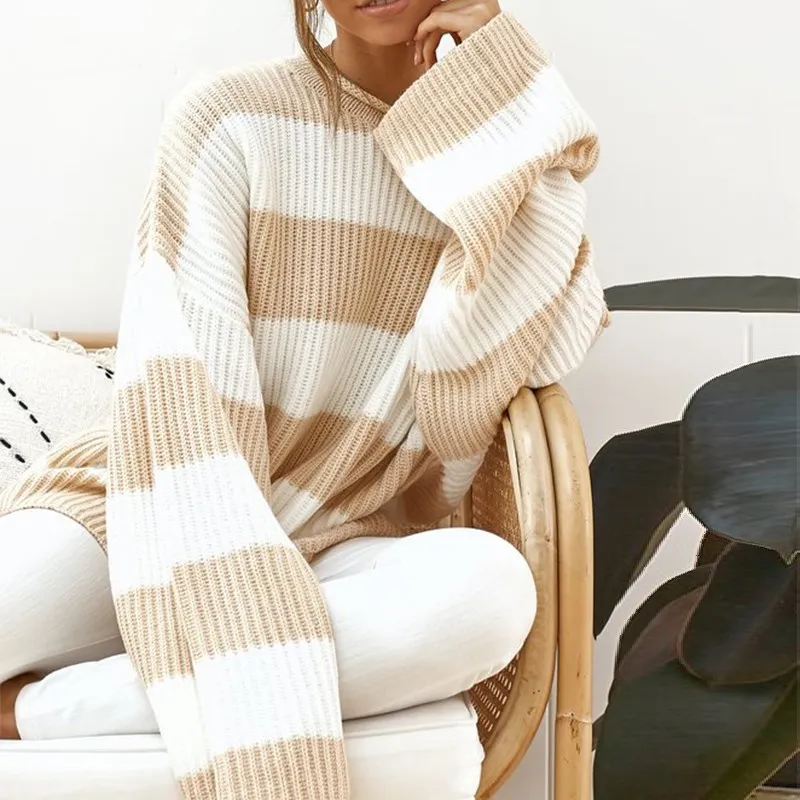 Женский полосатый свитер в стиле оверсайз повседневный Свободный пуловер с