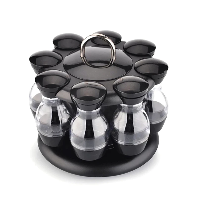 

8 Pcs/16 Pcs Spice Jars Set with Round Rotatable Storage Rack Cruet Condiment Salt and Pepper Seasoning Cooking Bottle Tool 97QD