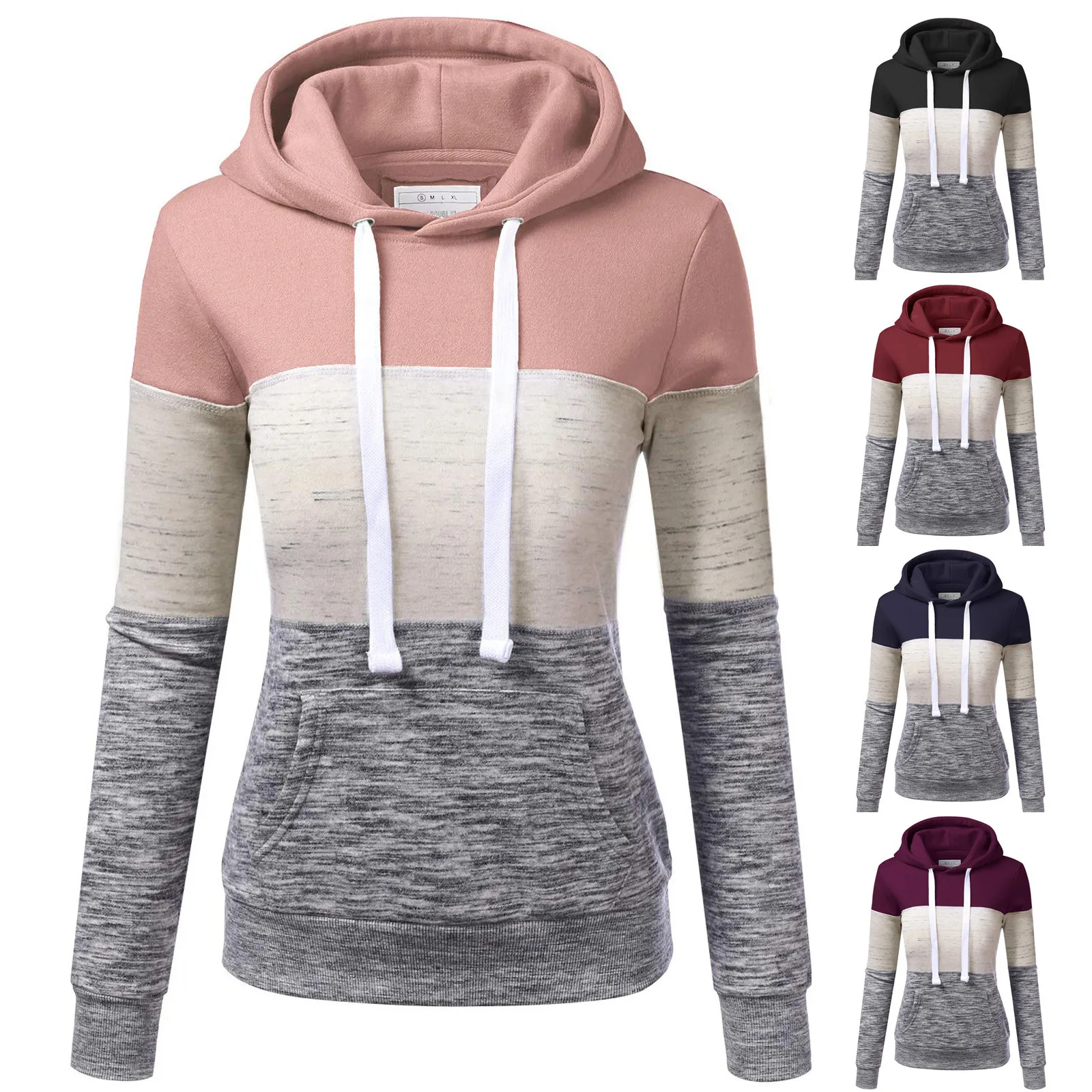 

Hoodie Fashion Womens Casual Hoodies Sweatshirt Patchwork Ladies Hooded Blouse Pullove Hoodies Women