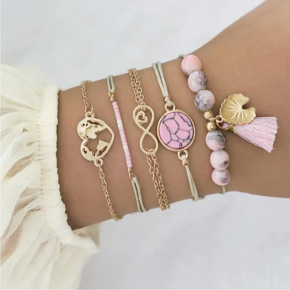 5 шт./компл. Набор браслетов в богемном стиле с цветами браслет подвесками виде