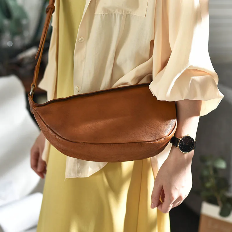 

New personality women's genuine leather saddle bag versatile wide shoulders with head layer cowhide one-shoulder messenger bag