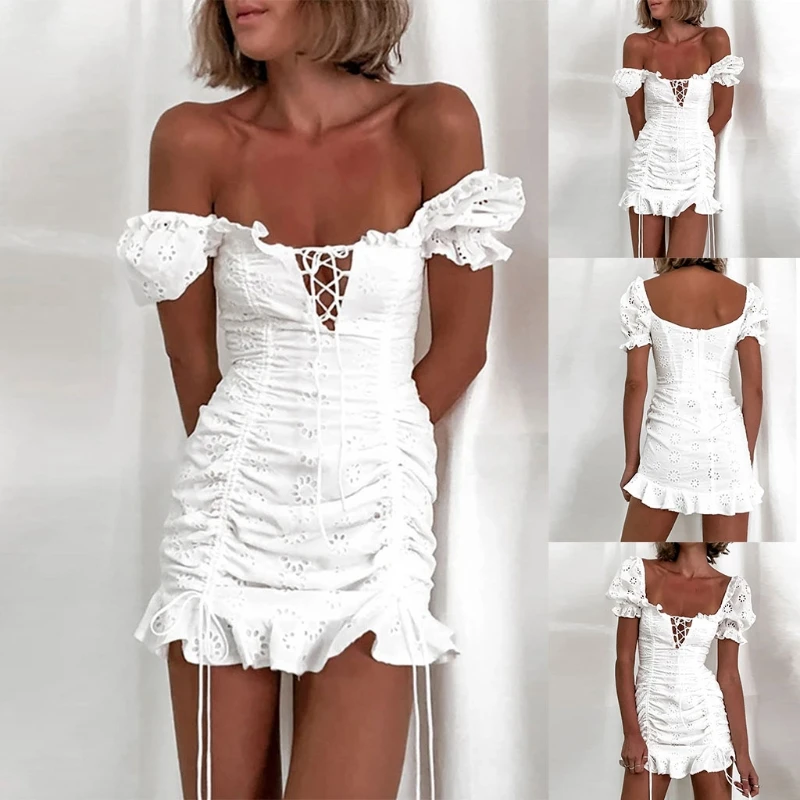 

Q1QA пикантная юбка с оборками на шнуровке с квадратным вырезом тонкое плиссированное платье тонкое короткое платье