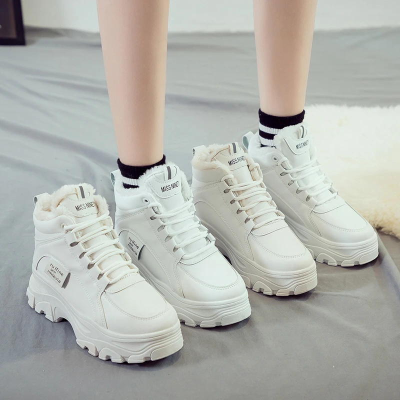 

Women's Casual Sneakers; Winter Sneakers with Plush Fur; Warm Women's Shoes; Women's Shoes with Lacing; Women's Shoes On