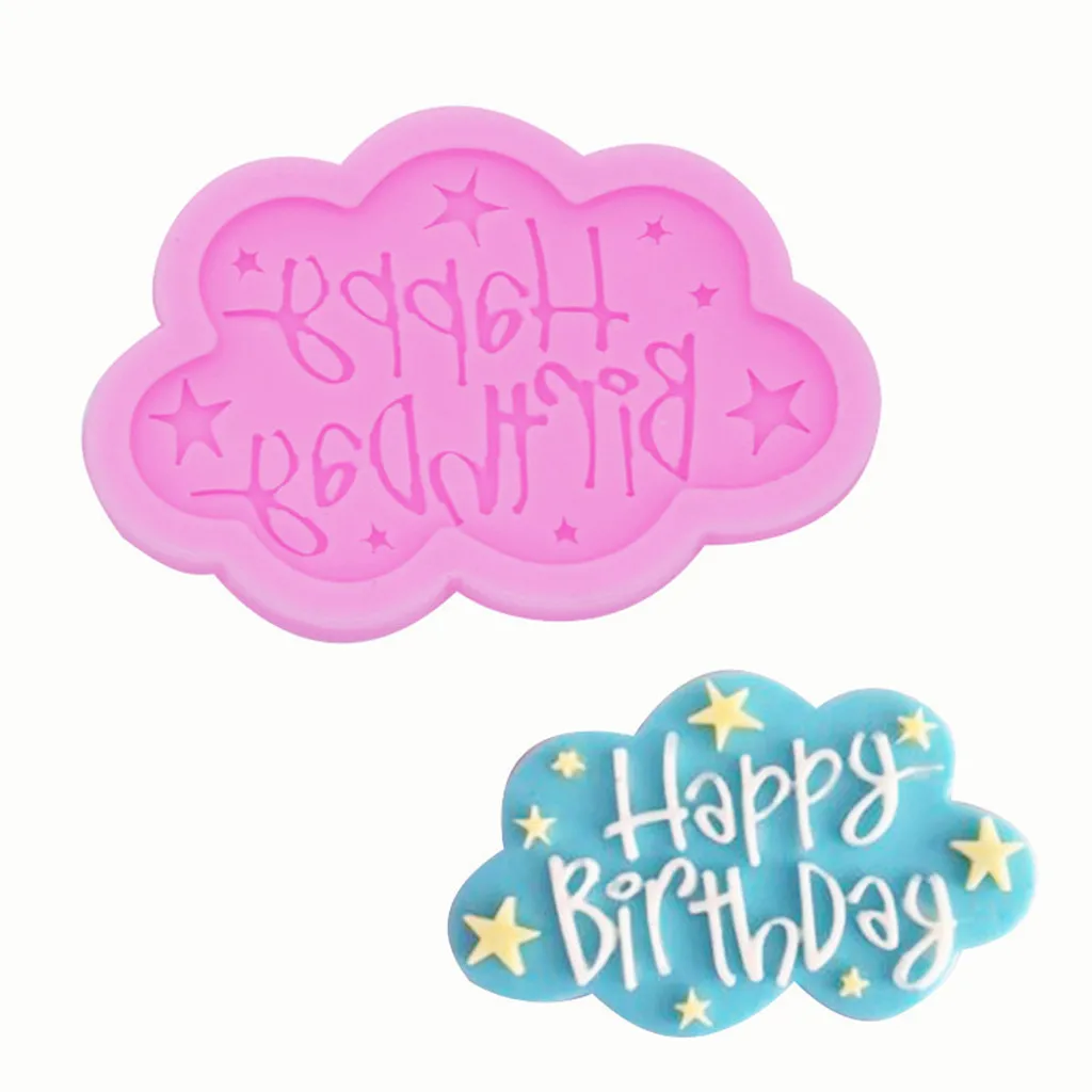 

DIY fondant cake mold Happy Birthday Silicone Fondant Mould Cake Decorating Cloud Lace Baking Mold Cake Decorating Tools