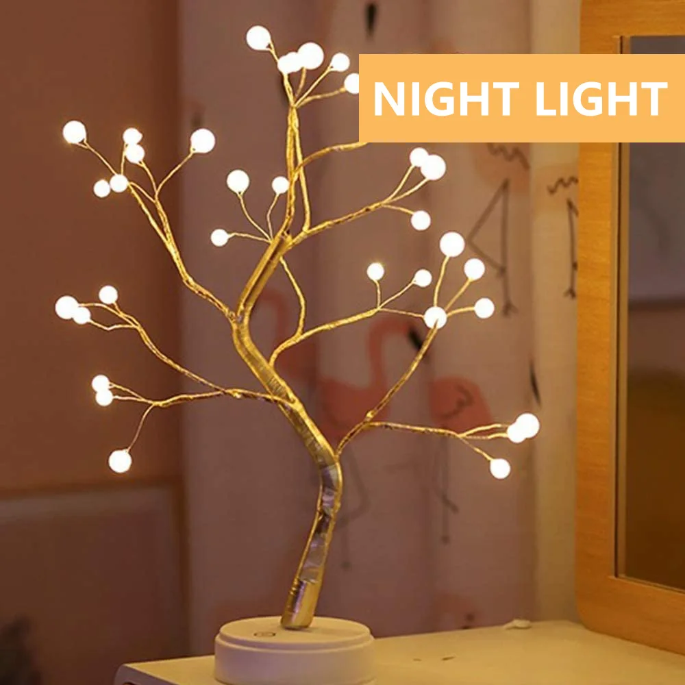 

Christmas Sparkly Tree Lamp Tabletop Bonsai Tree Light with 36 Pearls LED Artificial Spirit Tree Lamp Touch Switch Fairy Light