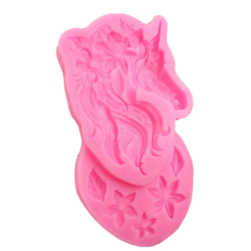 Новый DIY Единорог голова цветок силиконовая форма лист шоколадная инструмент для