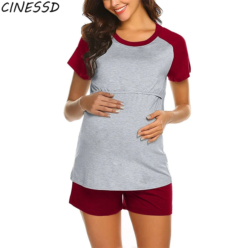

Повседневная Пижама для кормящих матерей для беременных женщин, летняя Пижама с короткими рукавами, комплект домашней одежды для беременны...