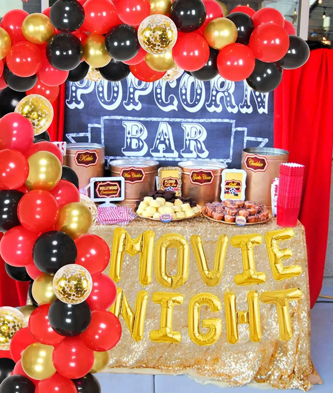 

80 Pack Movie Night Balloon Garland Arch Kit for Hollywood Oscar Themed Event, Movie Theme Birthday Party Decorations