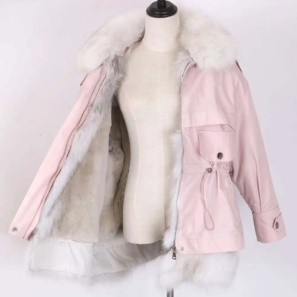 

Fur Lining Arrival Women Winter Fashion Coat Short Jacket 2020 New Natural Real Fox Fur Collar 100% Real Rex Rabbit Fur Liner