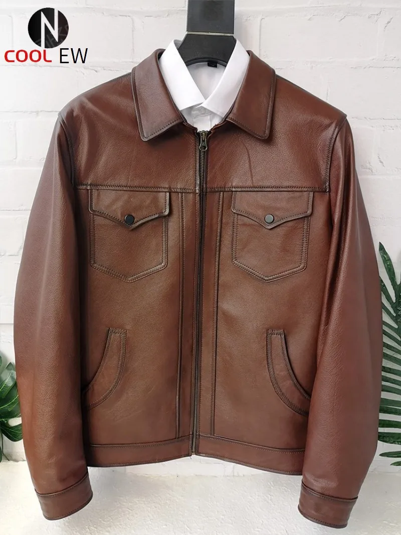 

Classic Biker Genuine Leather Cowhide Casual Jacket Men Luxury Vintage Zipper Business Short Coat Plus Size 5XL Male Streetwear