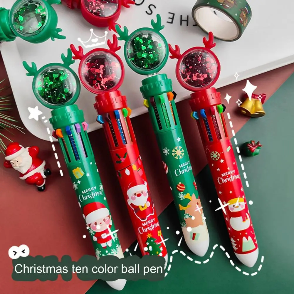 

Рождественская тематическая шариковая ручка, разноцветная пластиковая, 10 цветов s, Экологически чистая канцелярская ручка, канцелярские пр...
