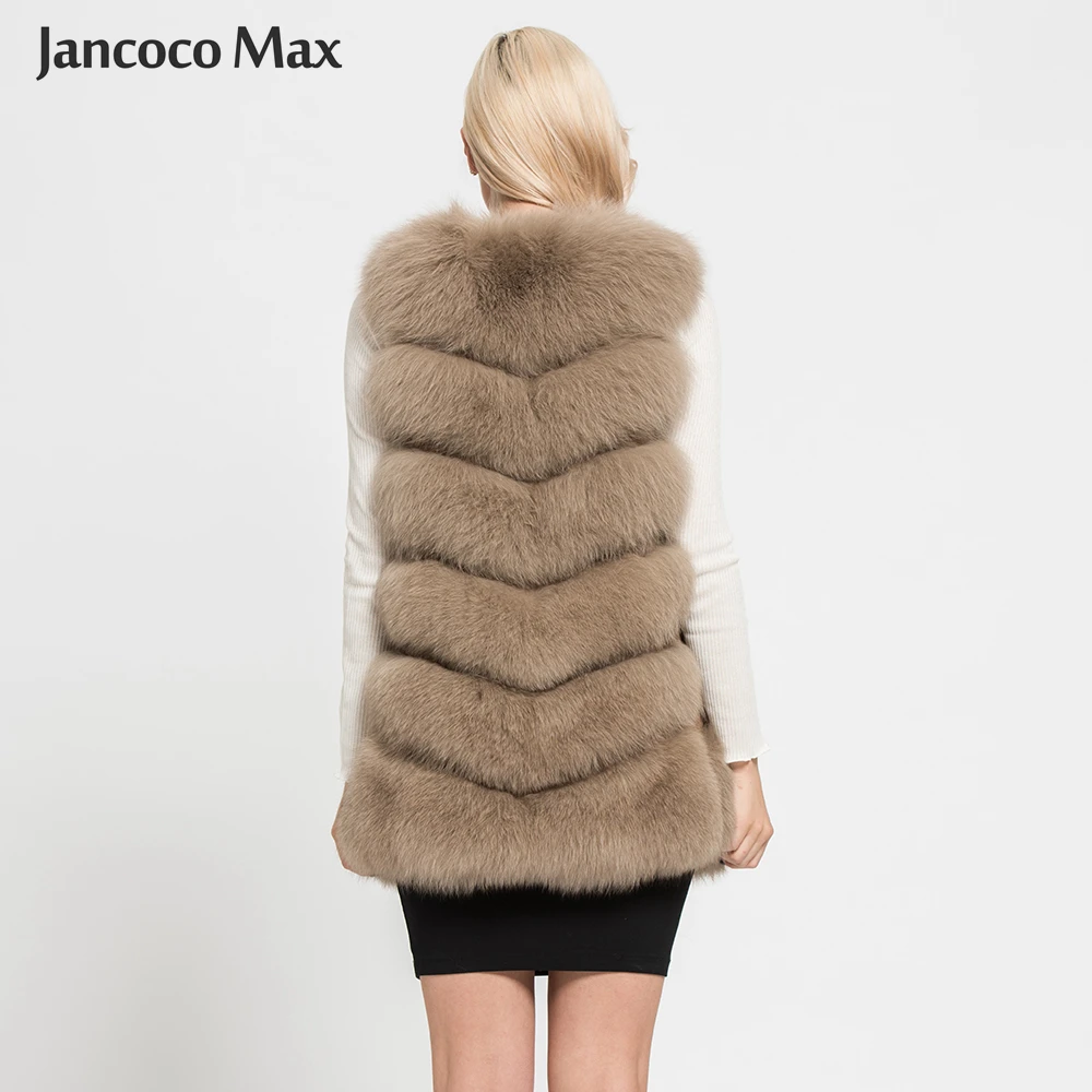 Jancoco Max, новинка, Длинный жилет из натурального Лисьего меха, Осень-зима, теплый, 6 рядов, жилет, женский, Повседневный, мягкий, жилет, высокое качество, S7167