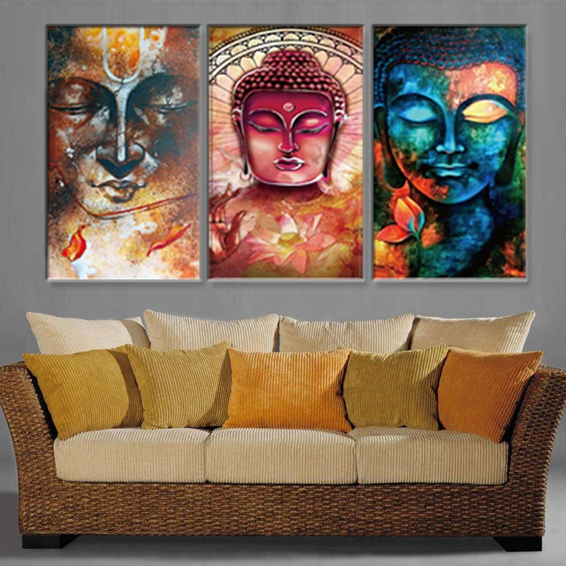 3PCS/Set Triptych Buddha Face Ethnic Religion Canvas Painting Poster Print Wall Art Picture For Home Living Room Decoration - купить по