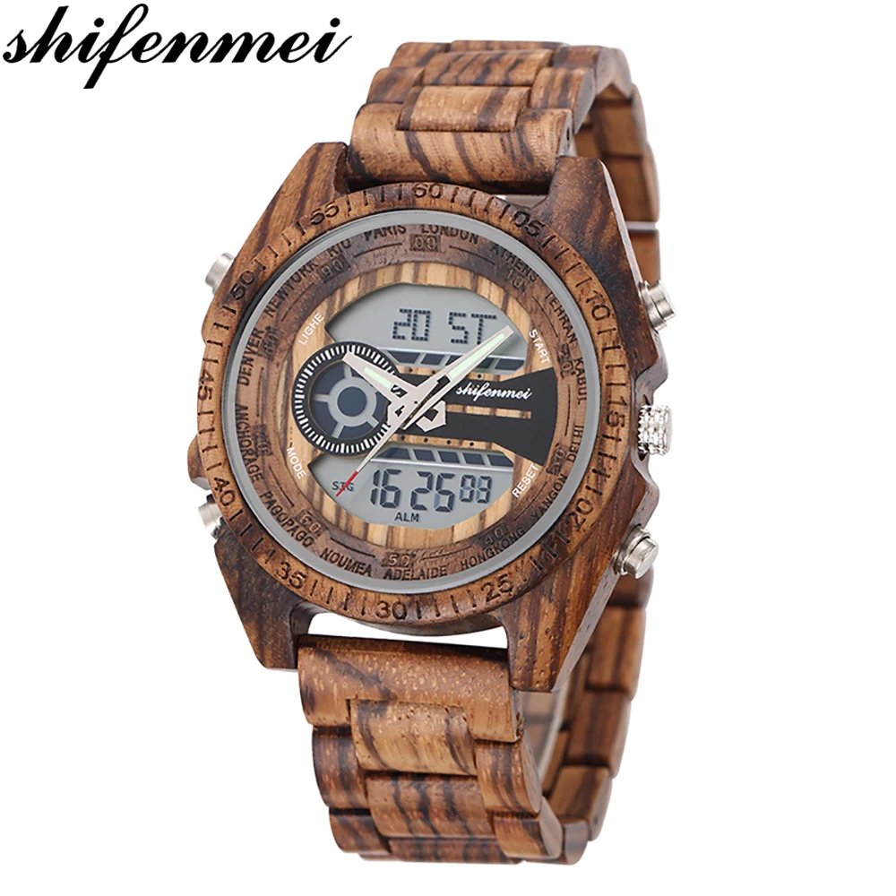 

Shifenmei Men Watch 2020 Wood Watches Male Top Brand Luxury LED Sport Clock Military Wristwatch Wooden Relogio Masculino Digital