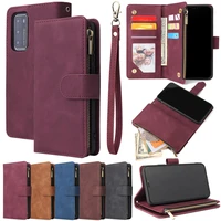 zipper flip wallet case for huawei p30 p40 plus lite mate 30 litepro p smart plus 2019 hand strap luxury leather case cover