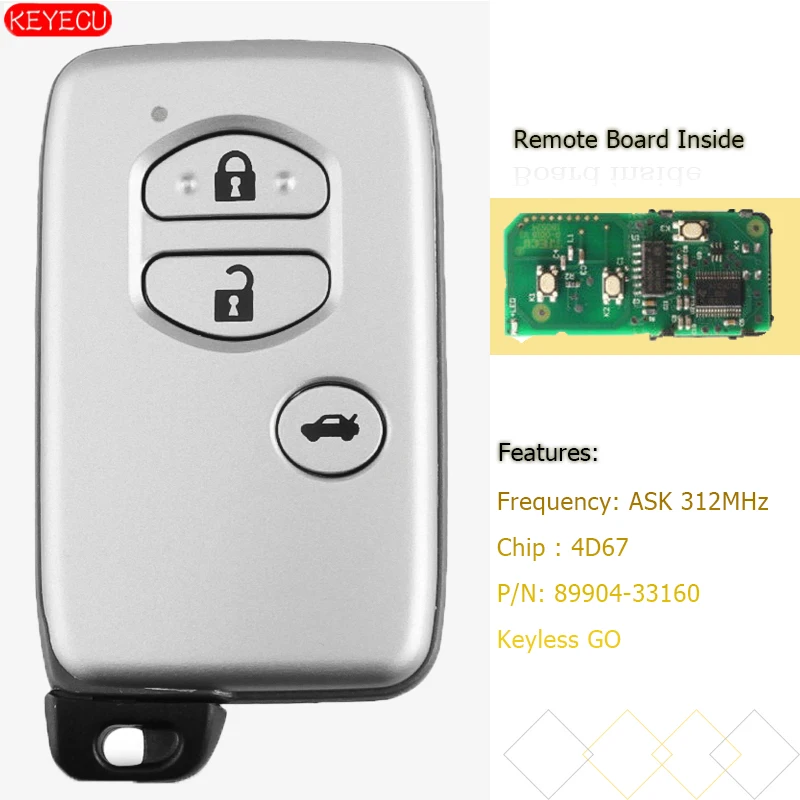 KEYECU Smart Key 3 кнопки ASK 312 МГц 4D67 для Toyota Camry Crown Mark X Majesta P/N: 271451 0310|Ключ от авто| |