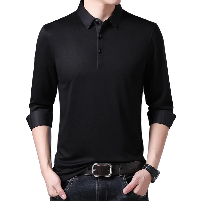 

Wholesale Cheap Fashion Classic Black Turn-down Collar Long Sleeve Polo Shirts